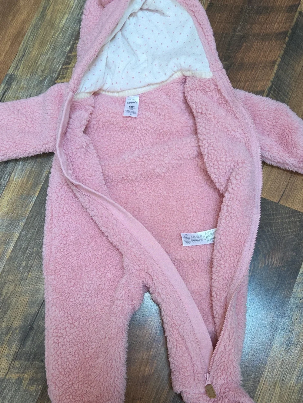 Carter's Pink Sherpa Fleece Hooded Footie One-piece Suit, Size 6 Months